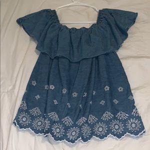 Denim off the shoulder shirt